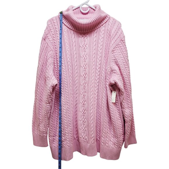 Essentials 3X Pink Cable Knit Turtleneck Sweater Womens Plus Size Cozy Pullover - Picture 3 of 5
